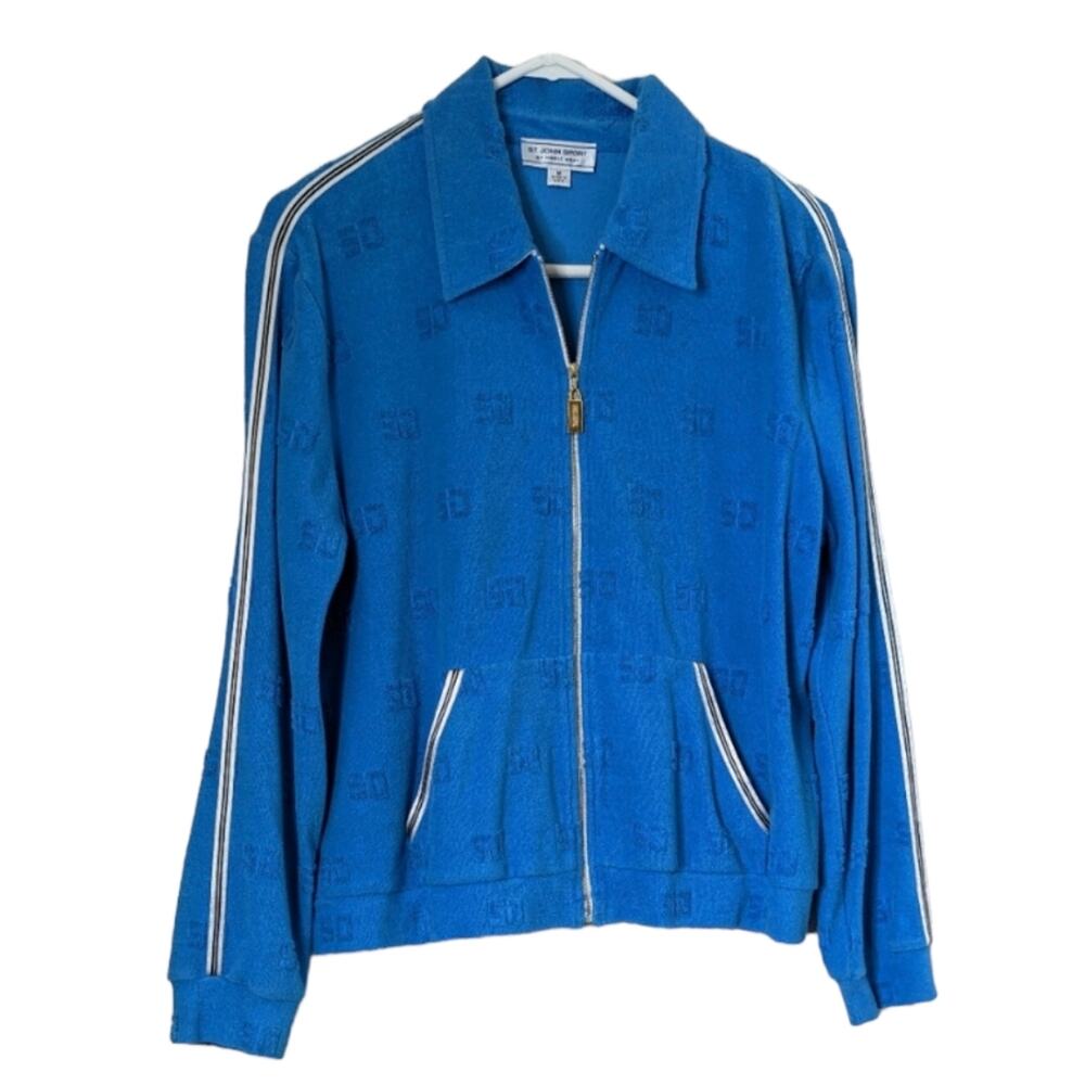 Vintage St John sport blue terry cloth zip up track jacket sz M